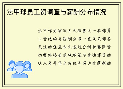 法甲球员工资调查与薪酬分布情况